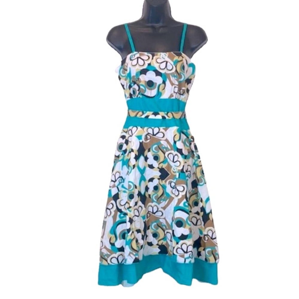 Connection 18 Colorful Abstract Design Belt Tie Spaghetti Strap Cotton Dress S